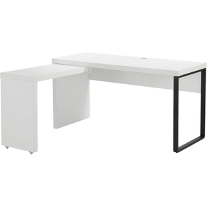 Places of Style Schreibtisch Maniago, Computertisch,, weißer Eckschreibtisch mit rollbarem Element, 140x81-131 cm