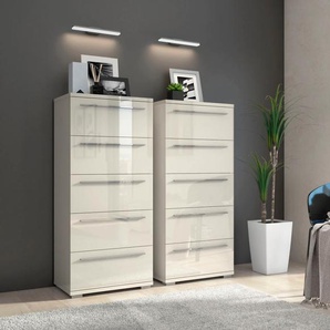 Schubkastenkommode PLACES OF STYLE Piano Sideboards Gr. B/H/T: 60 cm x 135 cm x 45 cm, 5, beige (beige hochglanz) Schubladenkommoden UV lackiert, hochglänzend, Soft-Close Funktion