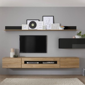 Wohnwand PLACES OF STYLE Cayman Kastenmöbel-Sets schwarz (schwarz mdf hochglanz, grandson oak) Hochglanz Wohnwände Holz Wohnwand Kastenmöbel-Sets
