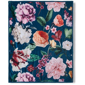 Plaid Fiori, Blau, Dunkelblau, Textil, Blume, 130x160 cm, Wohntextilien, Decken, Plaids