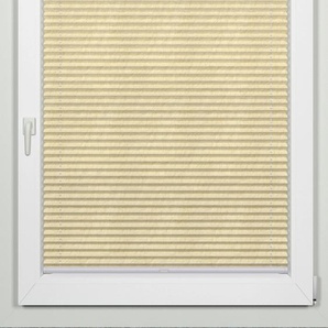 Plissee INDEKO advanced Plissees Gr. 100 cm, zweiseitig verschiebbar, 94 cm, beige (sand, weiß) Sonnenschutz-Plissees Crushed-Optik, nach Maß