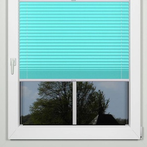 Plissee INDEKO simple Plissees Gr. 170 cm, zweiseitig verschiebbar, 114 cm, blau (türkis, weiß) Sonnenschutz-Plissees nach Maß