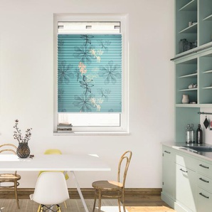 Plissee Klemmfix, ohne Bohren, blickdicht, Aqua Floral