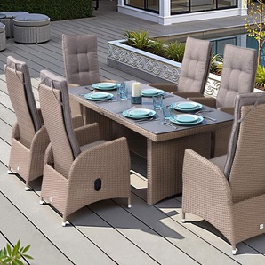 Ploß Elba Garten-Essgruppe, champagner-meliert/savanna, 200 x 95 cm, Polyrattan/Alu 7200130