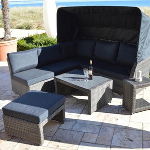Ploß Rocking Gartenlounge, grau/braun-meliert, Polyrattan, 5-6 Personen, inkl. Sonnendach 7287663
