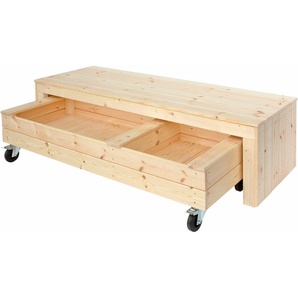 PLUS Sandkasten Fun mit Rädern und Sitzbank - 180 cm, Made in Europe