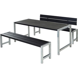 PLUS Sitzgruppe Plankengarnituren, (3-tlg), bestehend aus: Tisch und 2 Bänke + 1 Rückenlehne