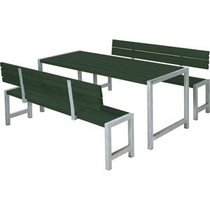 PLUS Sitzgruppe Plankengarnituren, (3-tlg), bestehend aus: Tisch und 2 Bänke + 2 Rückenlehnen
