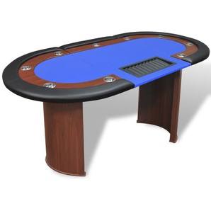 Pokertisch für 10 Spieler mit Dealerbereich und Chipablage Blau