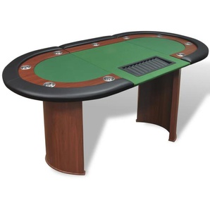 Pokertisch für 10 Spieler mit Dealerbereich und Chipablage Grün