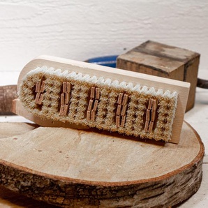 Polierbürste aus Holz mit Lederstreifen für gewachste Holzflächen
