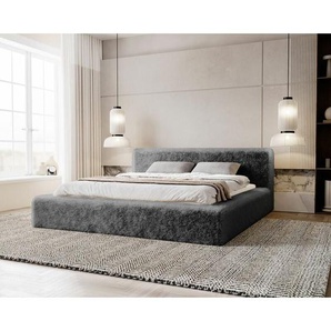 Polsterbett 120x200 cm Enjoy - Schlafzimmerbett mit Bettkasten & Lattenrost - Stoff Fellimitat - Grau - Grau - Graingold