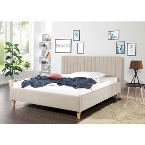 Polsterbett Balvano 200 x 200cm Strukturstoff Beige/Hellbeige Buche
