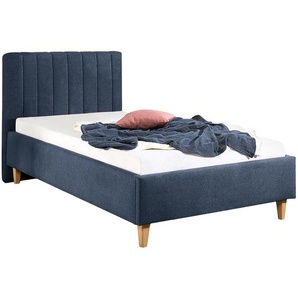 Polsterbett Balvano 100 x 200cm Strukturstoff Blau/Blaugrau Buche