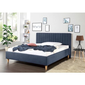 Polsterbett Balvano 180 x 200cm Strukturstoff Blau/Blaugrau Buche