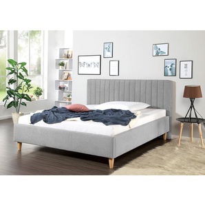 Polsterbett Balvano 180 x 200cm Strukturstoff Grau/Granit Buche