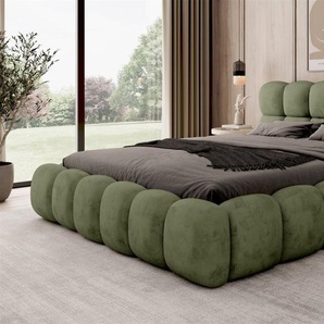 Polsterbett Bett AURELIA 140x200cm Komplettset in Stoff Aprodite Olivgrün