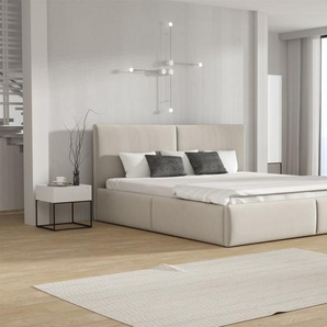 Polsterbett Doppelbett BERGEN Komplettset 160x200cm Stoff Magic Velvet Hellbeige
