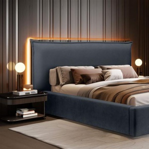 Polsterbett Doppelbett Bett AMADA 140x200cm in Stoff Ditra Dunkelblau