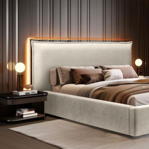 Polsterbett Doppelbett Bett AMADA 140x200cm Komplettset in Stoff Ditra Creme