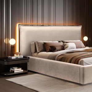 Polsterbett Doppelbett Bett AMADA 180x200cm Komplettset in Stoff Ditra Hellbeige