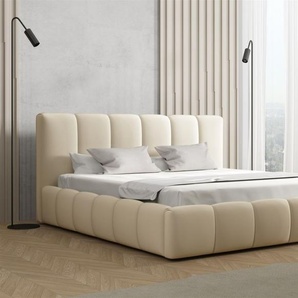Polsterbett Doppelbett GIULIA Komplettset 140x200cm Stoff Magic Velvet Creme