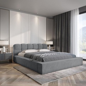 Polsterbett Doppelbett GROVE Komplettset 180x200cm in Stoff Ditra Grau