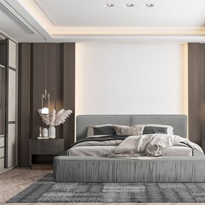 Polsterbett Doppelbett LEXIE 140x200cm in Stoff Riviera Grau