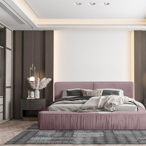 Polsterbett Doppelbett LEXIE 140x200cm in Stoff Riviera Rosa