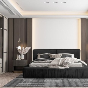 Polsterbett Doppelbett LEXIE 140x200cm in Stoff Riviera Schwarz