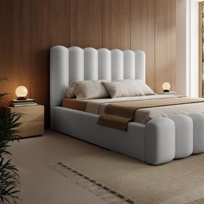 Polsterbett Doppelbett MACON 140x200cm in Stoff Euphoria Weiß