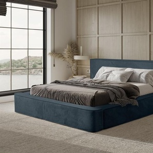 Polsterbett Doppelbett MODESTO 140x200cm in Stoff Lincoln Dunkelblau