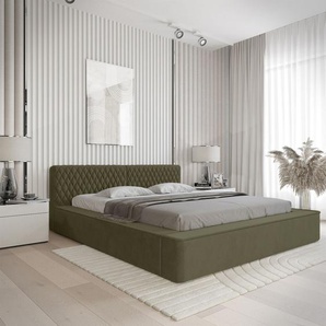 Polsterbett Doppelbett NORFOLK Komplettset 160x200cm in Stoff Ditra Forest