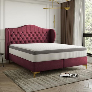 Polsterbett Doppelbett PELAGIO Stoff Whisper Bordeauxrot 180x200cm inkl. Matratze