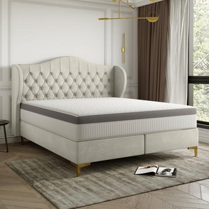 Polsterbett Doppelbett PELAGIO Stoff Whisper Cream 140x200cm inkl. Matratze