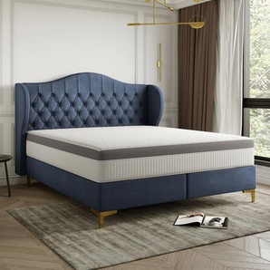 Polsterbett Doppelbett PELAGIO Stoff Whisper Dunkelblau 160x200cm inkl. Matratze