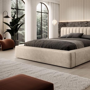 Polsterbett Doppelbett PEORIA 160x200cm in Stoff Macau Beige