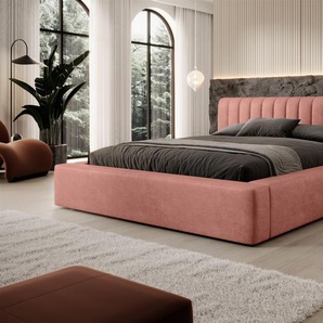 Polsterbett Doppelbett PEORIA Komplettset 140x200cm in Stoff Macau Rose