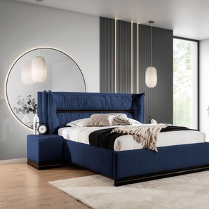 Polsterbett Doppelbett Set.1 HAMILTON 140x200cm Stoff Magic Velvet Dunkelblau