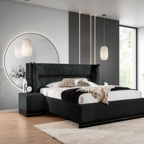 Polsterbett Doppelbett Set.3 HAMILTON 160x200cm Stoff Magic Velvet Schwarz
