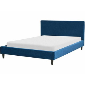 Polsterbett Dunkelblau Samtstoff Lattenrost 140x200 cm Abnehmbarer Bezug Modernes Design Doppelbett Schlafzimmer Kinderzimmer Ausstattung