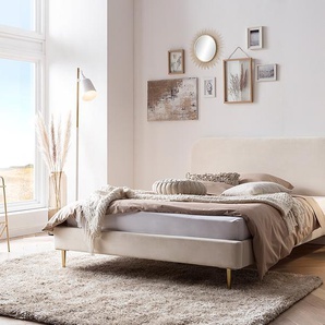 Polsterbett Ebelsbach 180 x 200cm Samt Beige/Beige/Gold