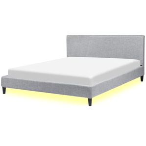 Polsterbett Grau 160 x 200 cm Leinenoptik LED Beleuchtung Geradlinige Form Klassisch