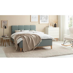 Polsterbett Kaarina 160 x 200cm Webstoff Mavie Bianco ohne Stauraum Eiche