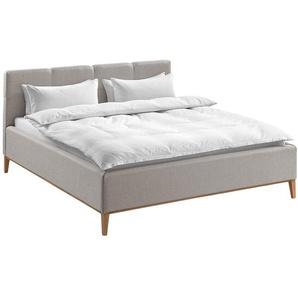 Polsterbett Kaarina 140 x 200cm Strukturstoff Ronya Beige ohne Stauraum Eiche