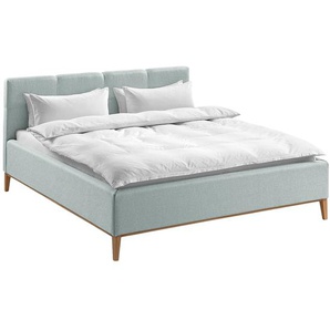 Polsterbett Kaarina 140 x 200cm Strukturstoff Ronya Blau ohne Stauraum Eiche
