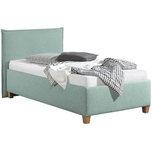 Polsterbett Kolbäck Strukturstoff 100 x 200cm Bezug: Strukturstoff Füße: Massivholz Buche, geölt Grün/Mintgrau mit Lattenrost