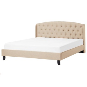 Polsterbett Beige mit Lattenrost 160x200 cm Bettgestell Leinenoptik
