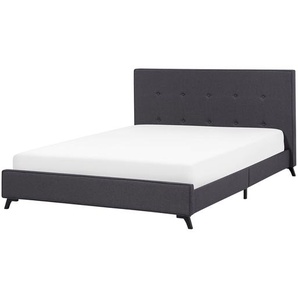 Bett Dunkelgrau mit Schwarz 140 x 200 cm Polsterbett Mit Lattenrost Hohe Kopfteil Elegant Holzfüße Modern