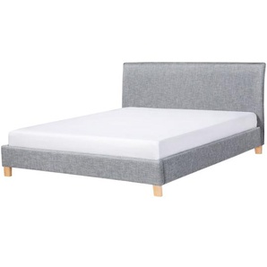Polsterbett Leinenoptik Grau 160 x 200 cm Robuste Holzbeine Gepolsterte Kopfteil Skandinavisch